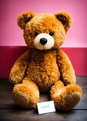 Obraz premium teddy bear with love written on a paper valentine's day concept 