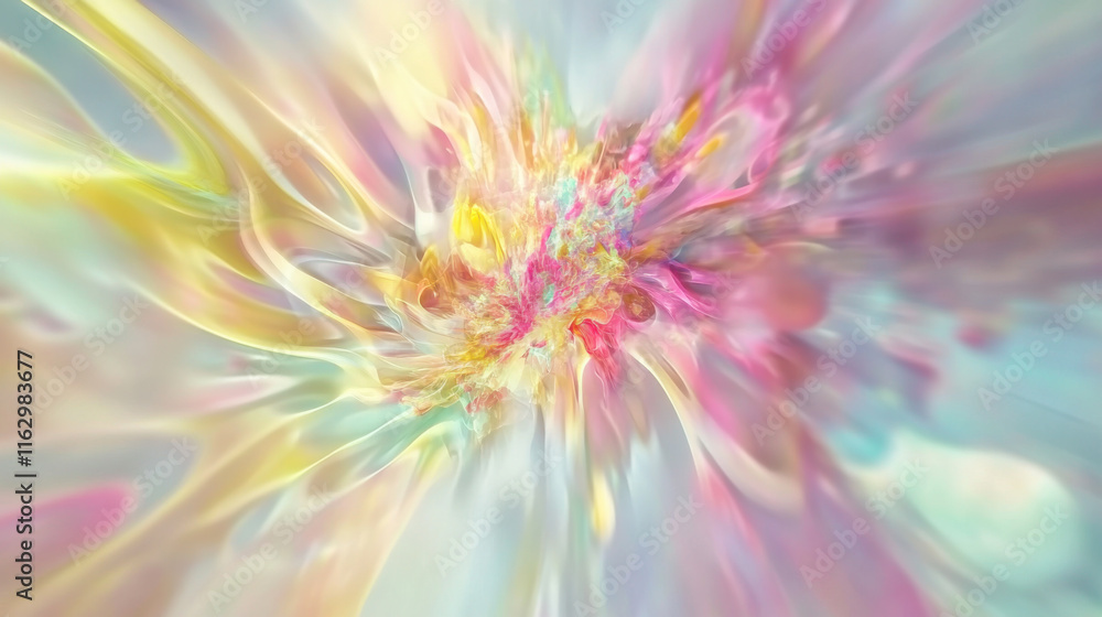 Poster vibrant abstract swirl of colors with fluid forms creating a dreamy atmosphere in a soft backdrop