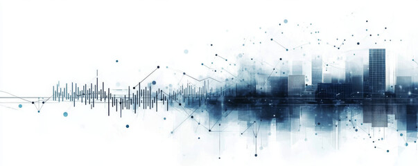 minimalistic abstract background with geometric shapes and data points, representing the intersection of design and technology panorama 
