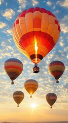 Obraz premium Thumbnail heic Squarespace designer NFT Marketing Mental coach Esg fintech Telegram channel Dezgo Wayflyer Tunetank Colorful hot air balloons ascending at sunrise, vibrant sky, adventure travel, fest