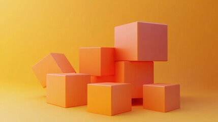 Obraz premium Abstract Orange Cubes Minimalist Composition