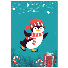 Christmas card with penguin