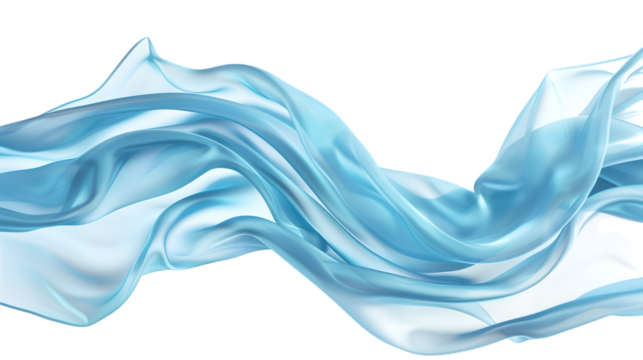  Flowing blue satin fabric soft folds with smooth texture and vibrant color isolated on white background