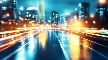 Fototapeta premium Dynamic city road with light trails at night.