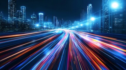 Fototapeta premium Dynamic city traffic with colorful light trails.