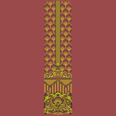 Fototapeta premium Traditional mughal artwork embroidery neckline and lace border design for trendy women wear fashion fabric print