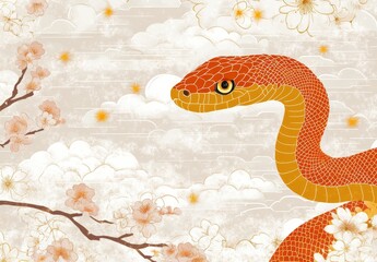Obraz premium A snake is shown in a painting with a tree in the background