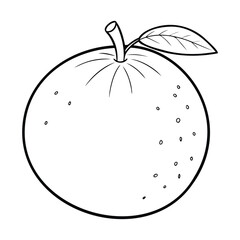 Simple black and white line art of a grapefruit with a stem and a leaf