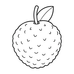 Black and white outline illustration of a lychee fruit