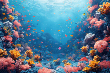 Naklejka premium underwater landscape inhabited by a variety of tropical fish. 