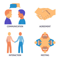 Communication and meeting flat icon set