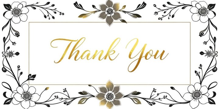 This beautiful thank you banner showcases a stylish design with black floral motifs and a shimmering gold message, perfect for conveying gratitude on special occasions