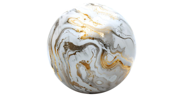 Elegant sphere with white and golden marble ball isolated on white background