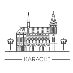 Obraz premium Karachi Frere Hall. Outline Karachi Skyline