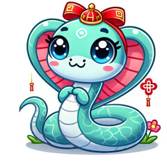 Fototapeta premium Chinese Zodiac Snake Sign Cute Cartoon - Year of the Snake - Cycle of Animals and Chinese Calendar - Asian Zodiac and Astrology - New Year Animal - Water, Earth, Wood, Metal and Fire