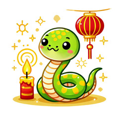 Naklejka premium Chinese Zodiac Snake Sign Cute Cartoon - Year of the Snake - Cycle of Animals and Chinese Calendar - Asian Zodiac and Astrology - New Year Animal - Water, Earth, Wood, Metal and Fire