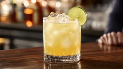 Refreshing Yellow Cocktail at a Bar