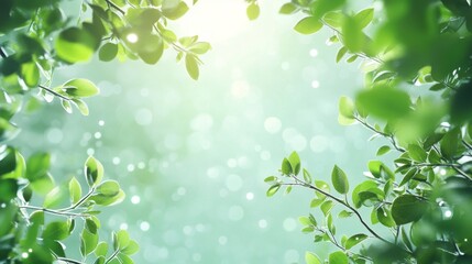 Fototapeta premium Fresh green leaves with soft sunlight glow.