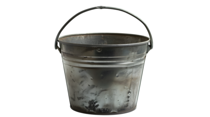 Durable metallic bucket with a steel isolated on white background