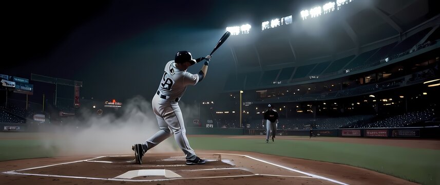A dynamic shot of a baseball player swinging for a home run capturing the intensity and excitement of the game