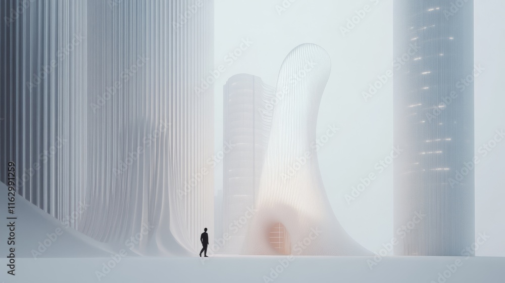 Poster futuristic cityscape with abstract structures.
