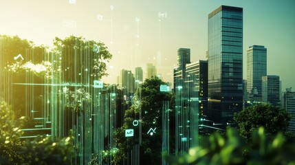 Futuristic cityscape with greenery integration.