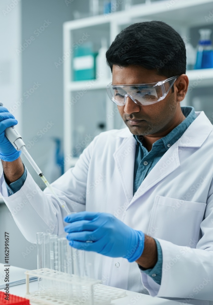 Poster scientist conducting experiments in a laboratory with precision and care