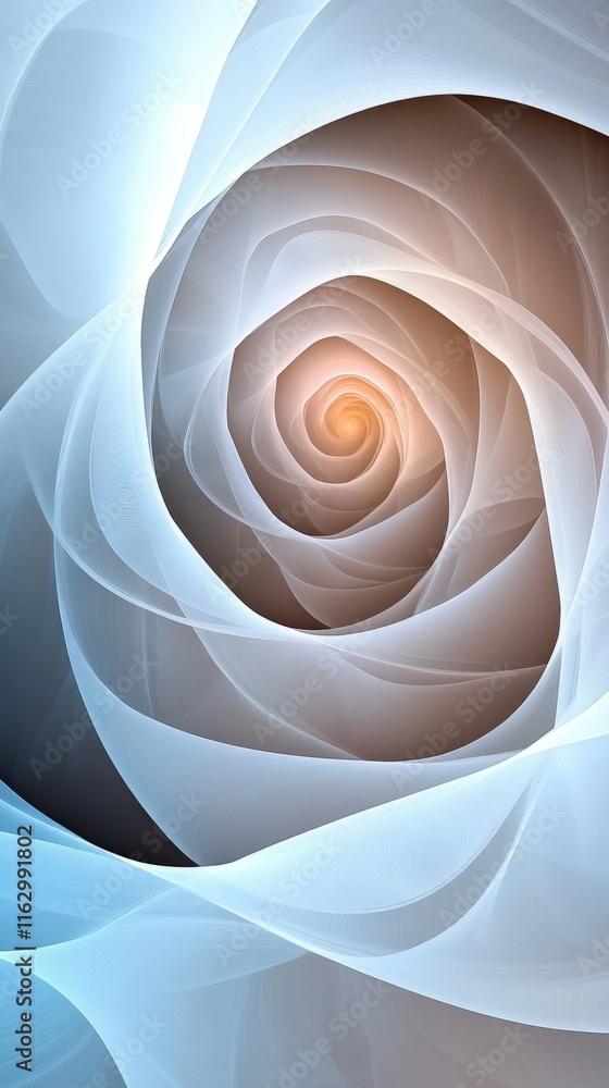 Poster abstract spiral design with soft blue and brown hues creating a mesmerizing pattern, ai