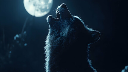 Obraz premium Detailed portrait of a werewolf howling under a full moon, its raw emotion evident in its piercing gaze