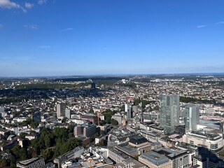 View of city from the height of Maintower skyscraper, Frankfurt am Main, Germany