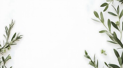 Green Leaves Frame White Background Botanical Design