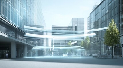 Obraz premium Futuristic urban architecture with glass structures.