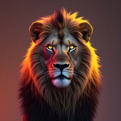Fototapeta premium Artistic Neon Lion Headshot in Warm Hues