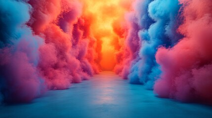 Surreal glowing landscape with vibrant clouds