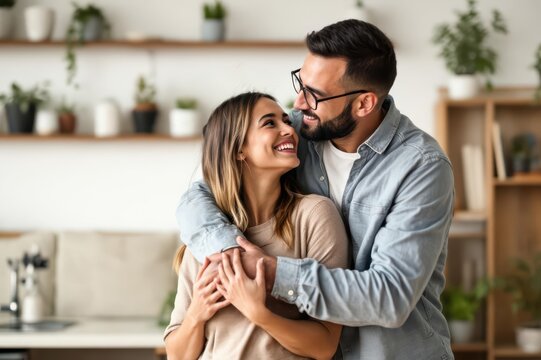Couple embracing at home