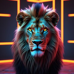 Creative Design of Neon Face of the Lion