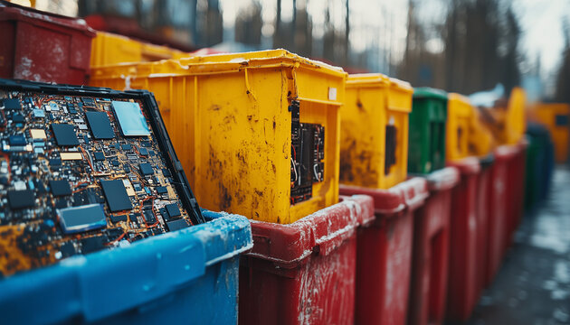 containers fillid with electonic waste