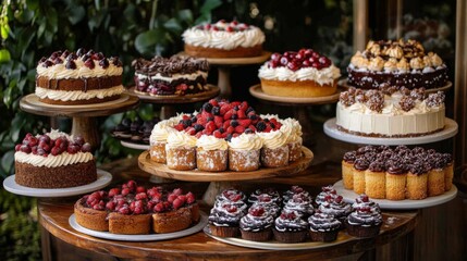 Delicious Cakes And Cupcakes On Wooden Table