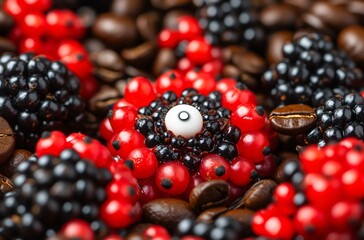 Vibrant Red Berries and Blackberries on Coffee Beans: Surreal Food Photography