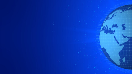Abstract blue news background with earth globe and lighting dots particles full screen photo design background