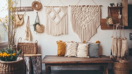 Bohemian Decor Interior Design Featuring Macrame Wall Hangings