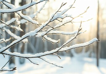 Snow Covered Branches Winter Wonderland Sunrise Scene