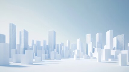 Naklejka premium Minimalist cityscape with white skyscrapers.