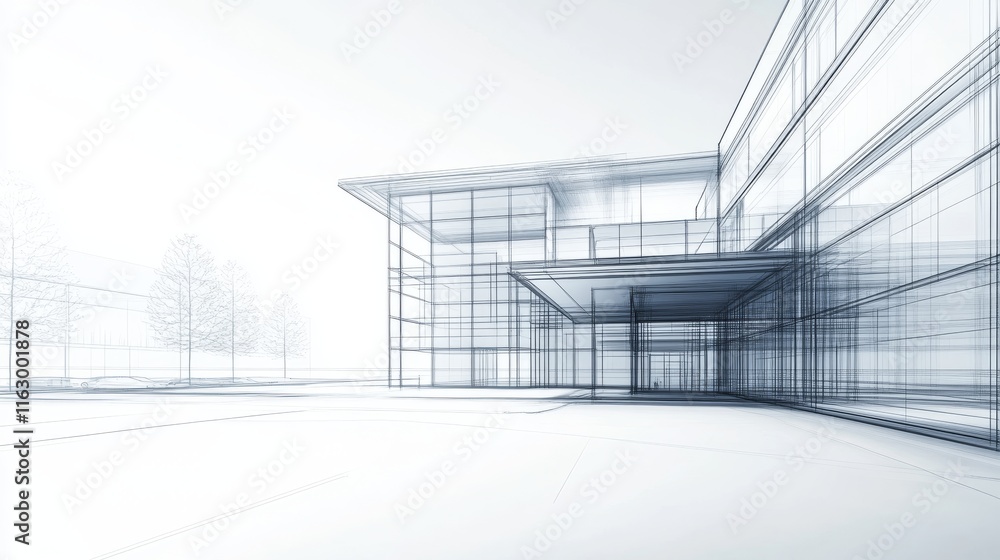 Poster modern architectural design sketch rendering.