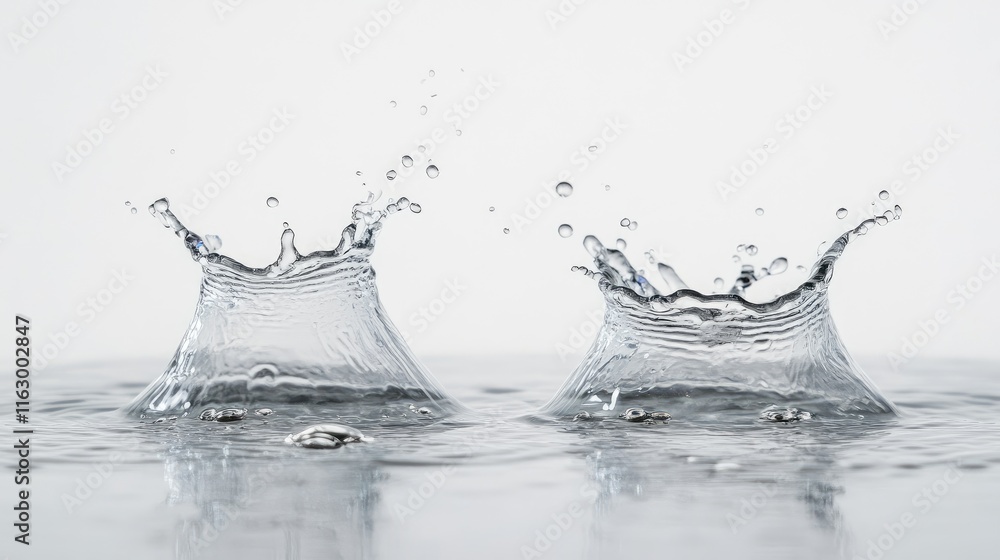 Aufkleber raindrops creating ripples and splashes in water against a clean white background showcasing dynamic