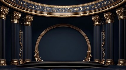 Elegant Dark Blue and Gold Colonnade Stage Setting