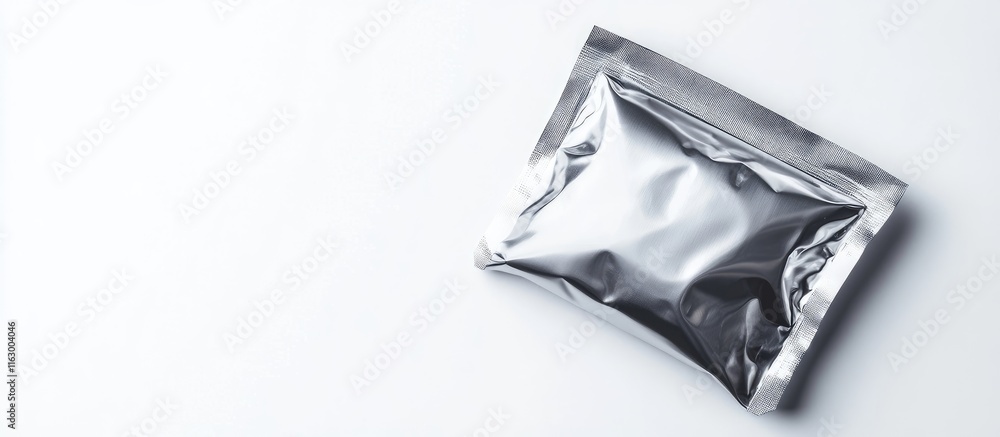 Poster square foil sachet packaging on white background with ample space for branding or text placement in 
