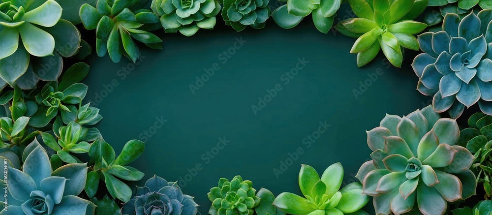 Poster succulent green leaves arranged in a circular pattern with ample blank space for text or branding ne