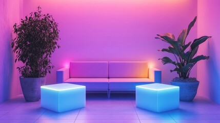 Modern interior with colorful lighting design.
