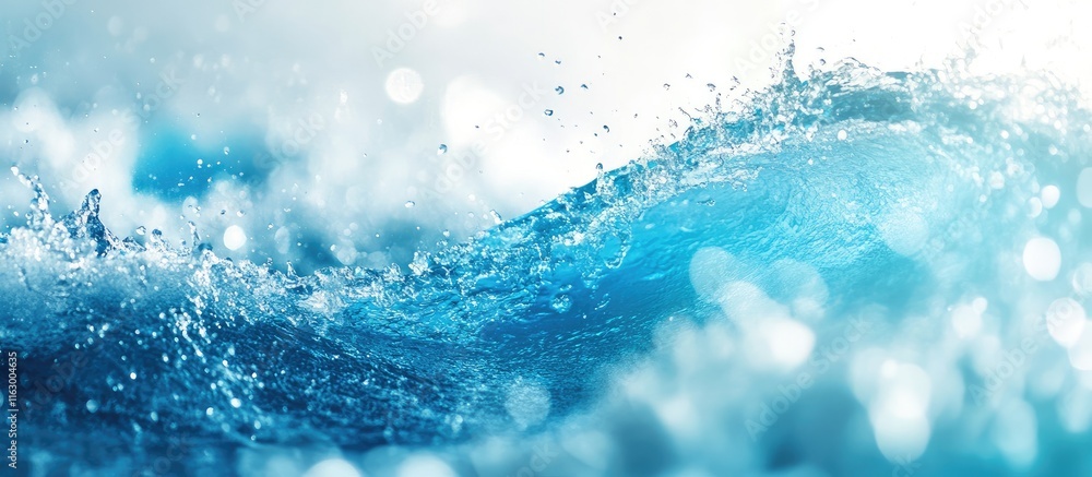 Poster dynamic blue ocean waves with sparkling bokeh and space for your text or message